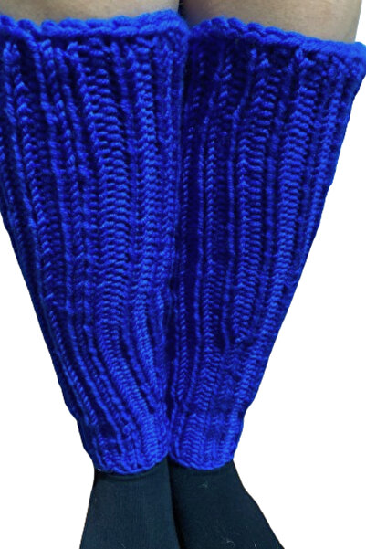 Işin Tasarım MAVİ Renkli Yün El Örgüsü Kadın Dizlik Tozluk