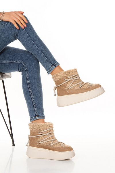 PASSAGE SHOES Women's Suede Leather Fur Detailed Thick Sole Boots 5102