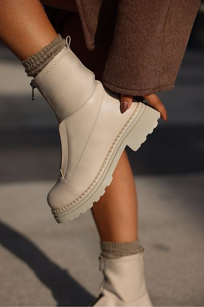 Meral Özgenç Short Boots with Front Zipper