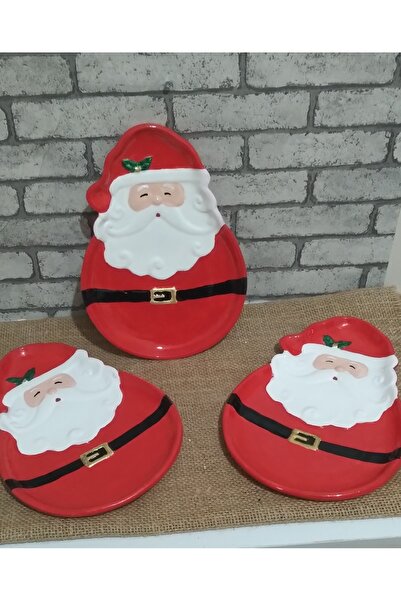 RENKLİMASALTASARIMLAR Red Santa Claus Patterned Christmas Plate