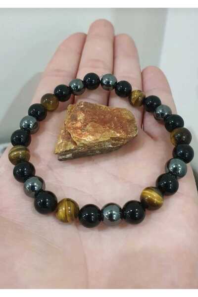 DOĞAL TAŞ CENNETİ obsidian tiger eye hematite 8mm bracelet hsm tiger eye gift...