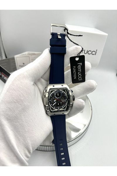 Ferrucci Brand New Season Blue Cord Multi Function Calendar Stylish Silicone Men's Wristwatch