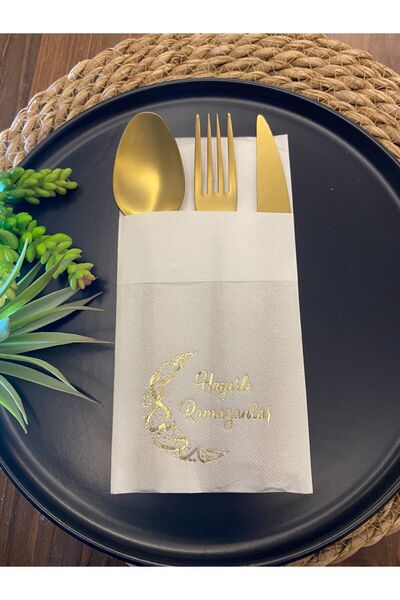 kidspartim مناديل ورقية بيضاء اللون مكونة من 12 منديلًا منقوشًا باللون الذهبي...