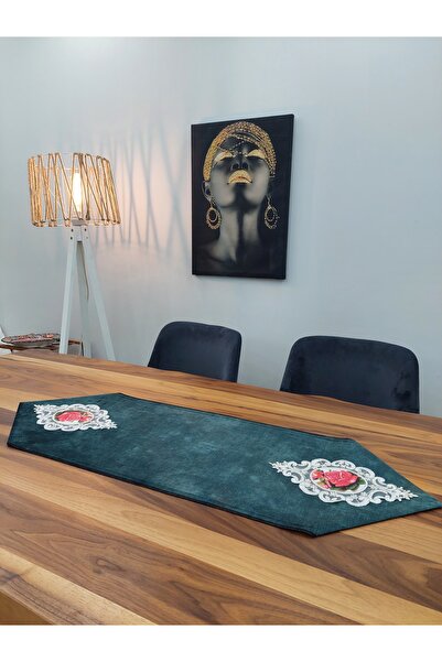 İSSE TEKSTİL مفرش طاولة، عداء، 100x35 قماش مخملي سميك مبطن بتصميم خاص