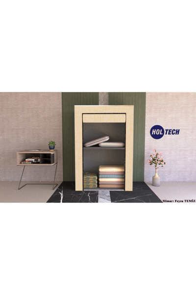 HOLTEK Güçlendirilmiş Çelik Metal Raflı Bej Yorgan Hurcu Yüklük Saklama Dolabı