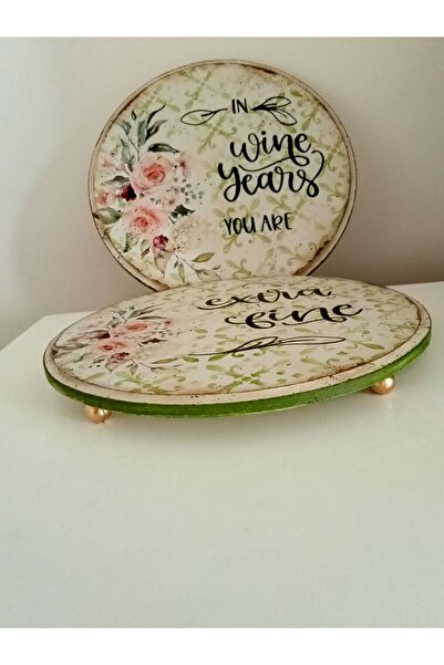 IremTasarimAtolyesi SUNUMLUK 2Lİ AHŞAP AYAKLI SERVİS EL BOYAMA