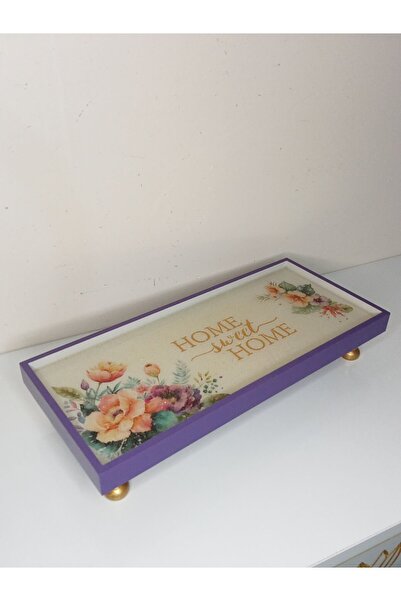 IremTasarimAtolyesi TEPSİ AHŞAP AYAKLI EL BOYAMA SUNUMLUK