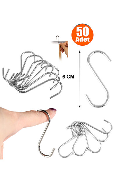 Etsylight 6 cm Metal S kanca, Askı Kanca, Makrome Kanca - 50 adet