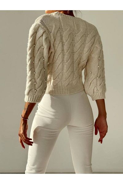 kiari Pearl Detailed Cream Thick Women's Sweater