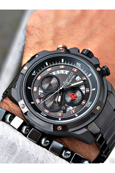 Ferrucci Black Color Sports Steel Cord Function Men's Wrist Watch + BRACELET GIFT