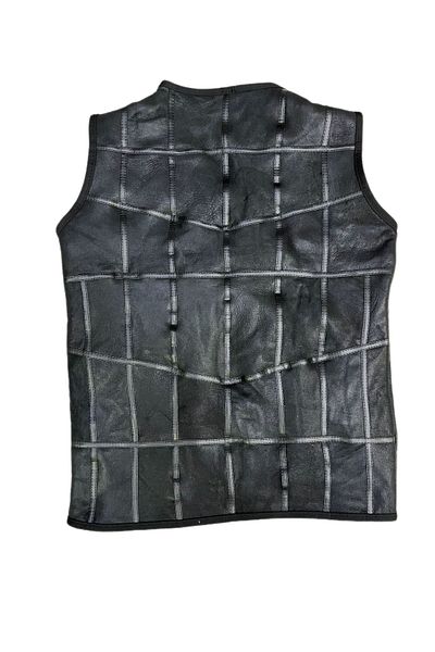 Lndr Patchwork Inside Fur-Outside Suede Genuine Leather Vest with Piping Detail