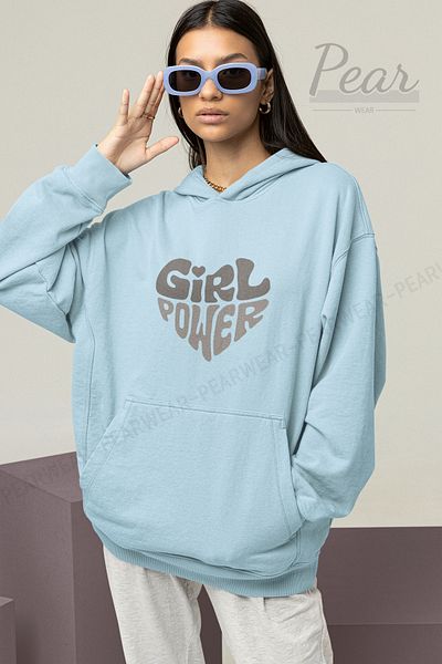 Pear Wear Hanorac oversize cu glugă, cu 3 fire, cu imprimeu Girl Power