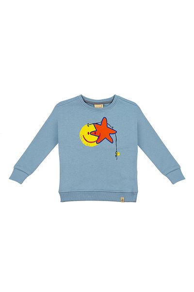 BEETLEBEEZ Children's Unisex Crew Neck Printed and Embroidered Sweatshirt - Light Blue