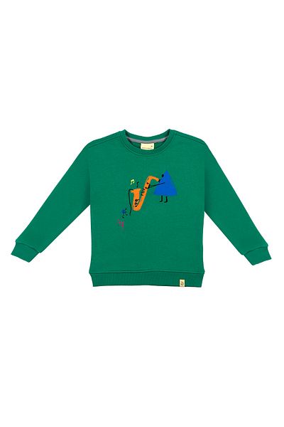 BEETLEBEEZ Children's Unisex Crew Neck Printed and Embroidered Sweatshirt - Green
