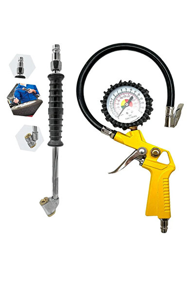 MOONSHOP Pro Germany Seri Saatli Lastik Şişirme Tabancası Hava Jakı Basınç Göstergeli Manometreli..