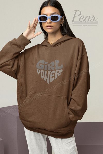 Pear Wear Дамски суитшърт с качулка и 3 нишки с повдигнат принт Girl Power