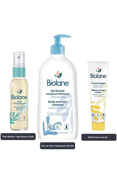 Biolane Daily Use Baby Care Set|Hair -Body Shampoo| Body Massage Oil| Diaper rash cream Skin111