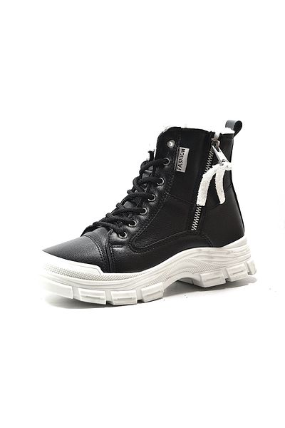 Onlo Ayakkabı CNX.010 Cizme de damă casual cu fermoar cu blană neagră