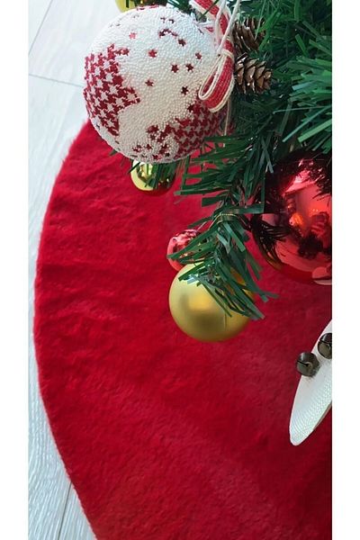 sevaradekor Plush Christmas Tree Cover Christmas Pine Tree Cover Red 150 Cm Diameter