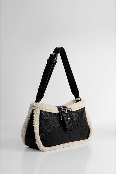 Rimense Black Fur Plush Lined Hand and Shoulder Bag