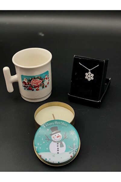 Denseden yeni yıl baskılı özel kupa, kar figürlü kolye ve metal kutuda yılbaş...