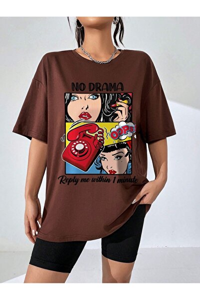 over head oh Ženske smeđe Nodrama Štampano Oversize T-shirt