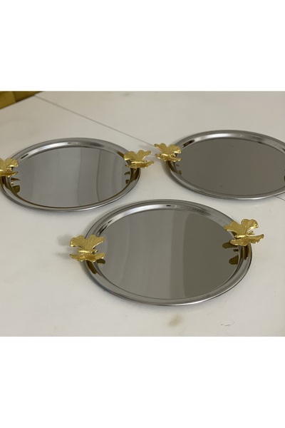 Mineli-Aşk PASLANMAZ ÇELİK YUVARLAK MODEL 6 LI ÇİFT KELEBEKLİ SUNUM TEPSİSİ LÜX