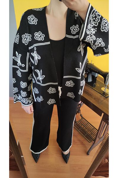 Robin WOMEN'S BLACK COLOR STD SIZE (38-40-42 SIZE) BOTTOM TOP DOUBLE Knitwear SET