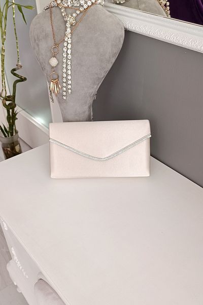 LA CALZATURE Skin Satin Silver Wick Stone Box Clamshell Portfolio Βραδινό Φόρεμα Βραδινή Τσάντα