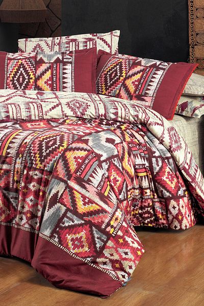 Sarev Set cuvertură de pilota dublu 100% bumbac popelin Gilya Burgundy