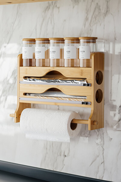 ANJEAHOME صندوق حامل مناديل من الخيزران الممتد بأربعة أرفف من فلورنسا ورقائق ...