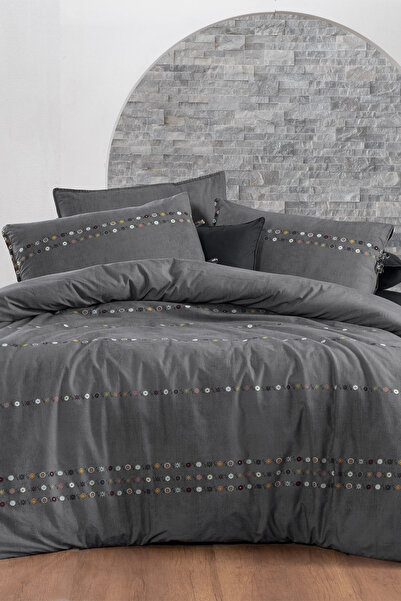 Sarev Tanya Gray Double 100% Cotton Poplin Washable Double Sided Duvet Cover Set