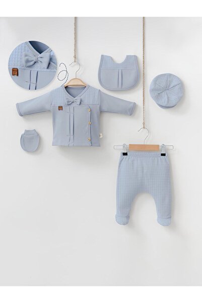 Rise Raba Baby Newborn 5-Piece Gloves Bib Hat Top and Pants Set 0-3 Months