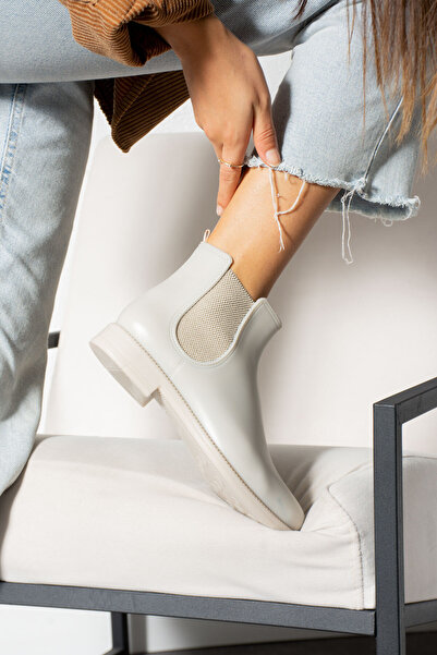 wolk shoes Ruck Kadın Lastik Detaylı Kısa Bootie Kahverengi Ekru