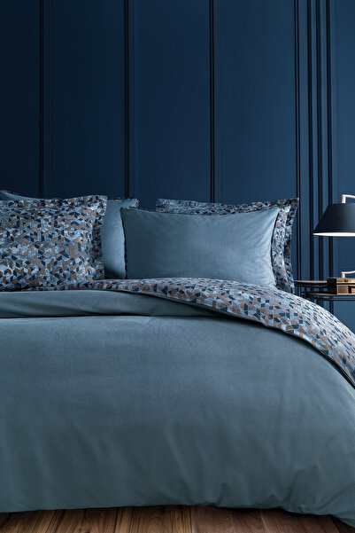 Yataş Charme Elba Double Velvet Satin Duvet Cover Set - Navy Blue