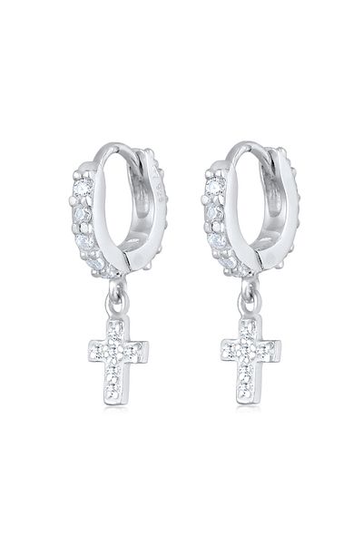 ELLI Ohrringe Huggie Hoops Creolen Kreuz Zirkonia 925 Gümüş