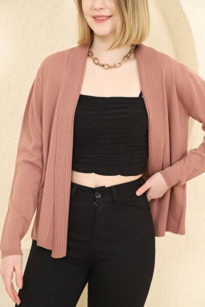 VEGENZE Women's Dusty Rose Corded Fine Knitted Cardigan