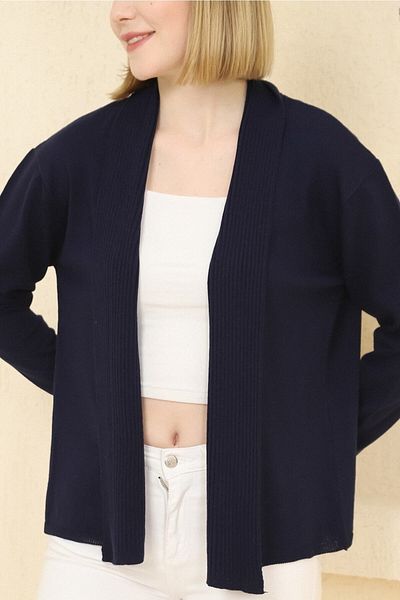 VEGENZE Γυναικεία ζακέτα με φίνο πλεκτό μπλε Navy Blue Ribbed