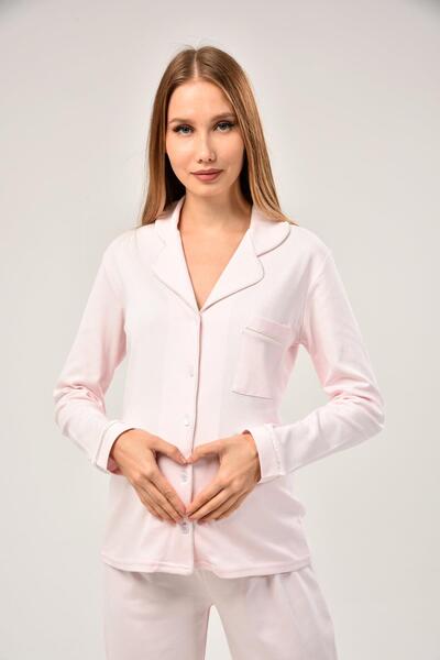 LİKAPA Interlok Düğmeli Hamile Lohusa Uzun Kol Pijama Takımı 1354-01