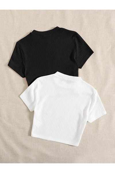 İmpavido black and white short sleeve corded crop