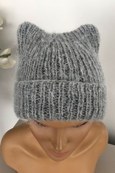 Vera Cat Eared Angora Wool Beret Hand Knitted Gray Beret