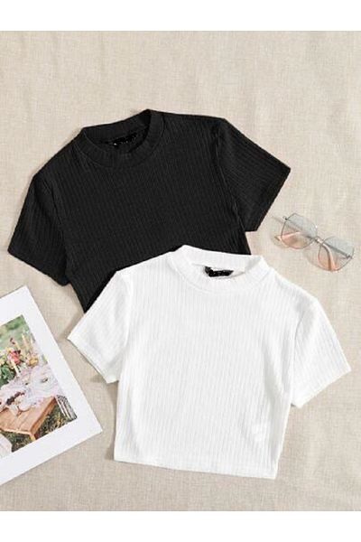 İmpavido black and white short sleeve corded crop