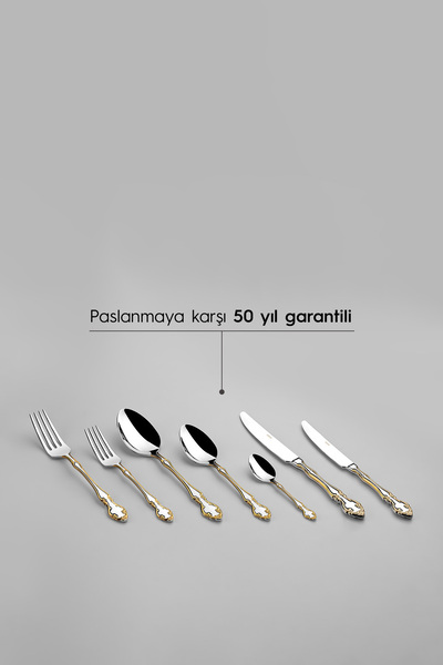 Nehir Adriana Altın Sade 89 Parça Deri Kutulu Çatal Kaşık Bıçak Takımı