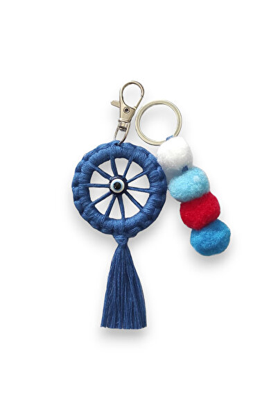 nftart.design حلقة زرقاء مطرزة بعين الشر وسلسلة مفاتيح مكرامية مكونة من قطعتين