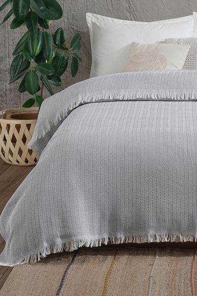 Lux Touch Κάλυμμα καναπέ κρεβατιού Vera Grey Διπλό Πικέ - 200x220 cm, Βαμβακερή κουβέρτα τηλεόρασης