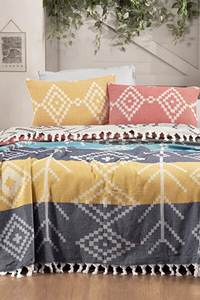 Sarev Moira Lacivert Çift Kişilik Pamuklu Yatak Örtüsü Seti