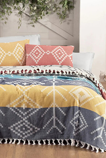 Sarev Moira Lacivert Çift Kişilik Pamuklu Yatak Örtüsü Seti