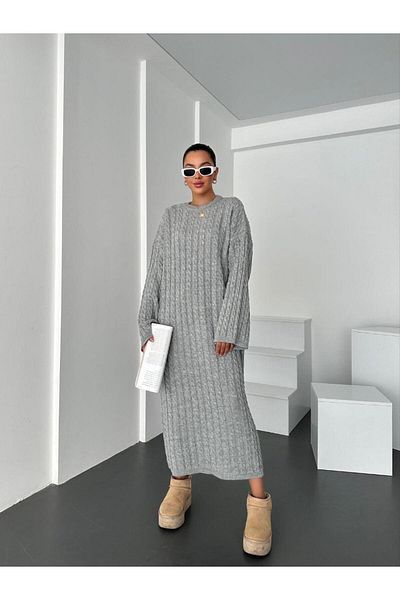 MODA DİNA Rochie lungă din tricot cu model tricotat gri