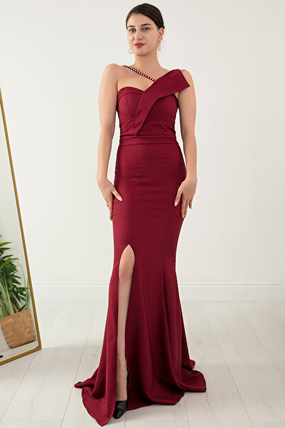 PULLIMM Rochie de seară lungă cu perle cu fantă 13218