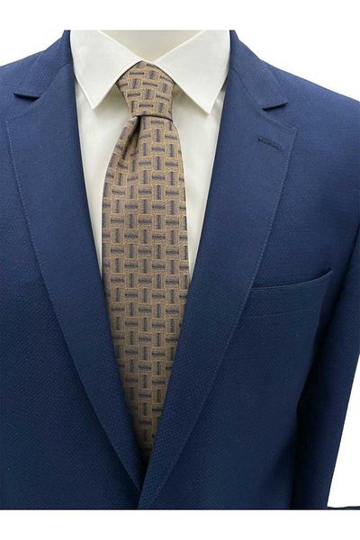 Brianze Beige Navy Blue Patterned Tie